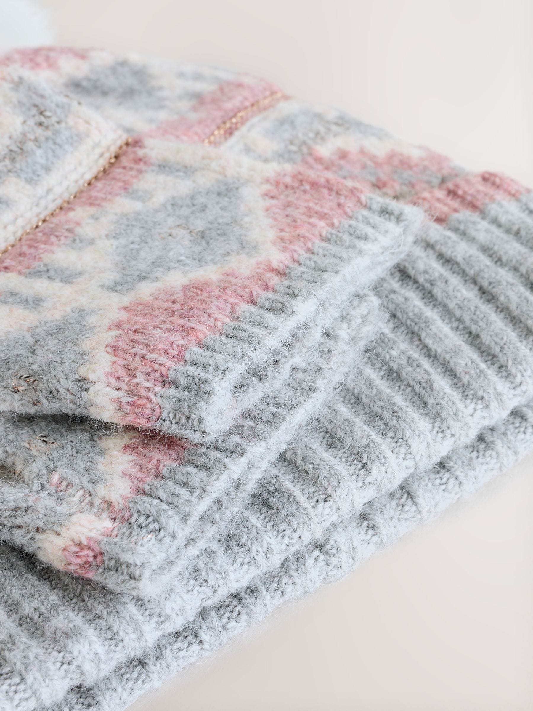 Pretty Fairisle - Pattern Knitted Pom Hat & Handwarmer Set