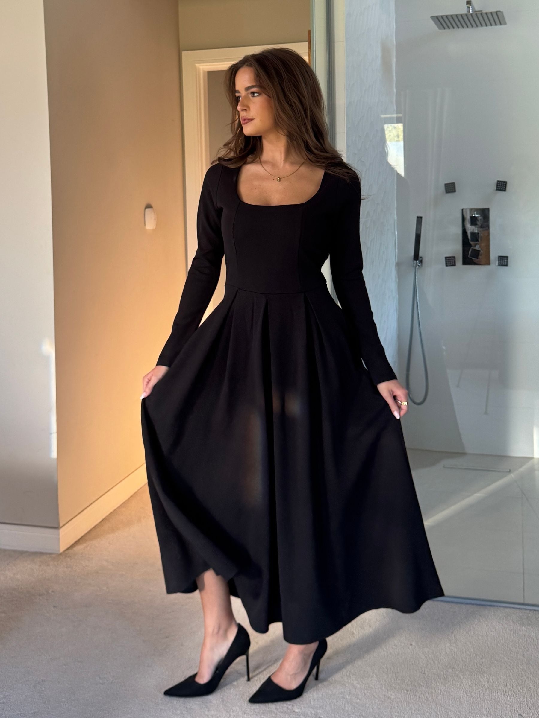 Girl In Mind Evie Square Neck Long Sleeve Midi Dress