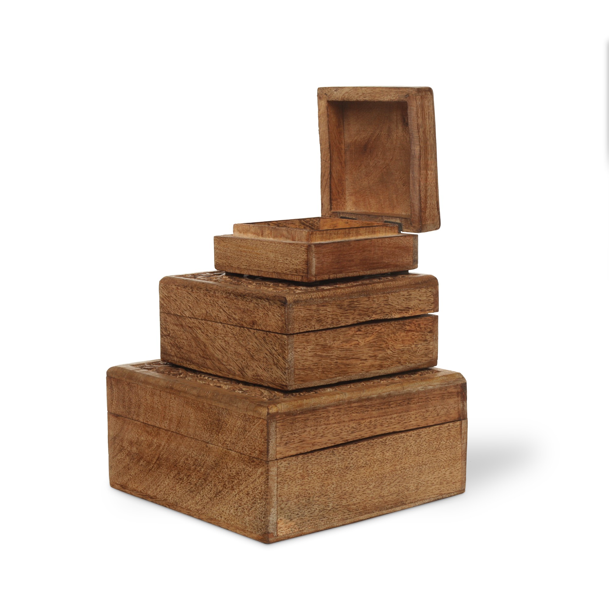 3er-Set Holzschatullen 'Ornamente', Mangoholz natur von fischer's lagerhaus