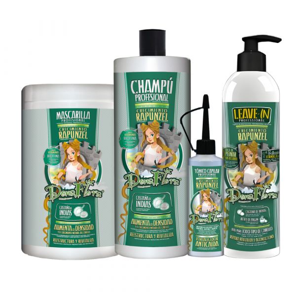 Dona Flora Rapunzel para Intensivar Crescimento Capilar Máscara 1kg   Shampoo 1000ml   Leave-in 500ml   Tónico 70ml