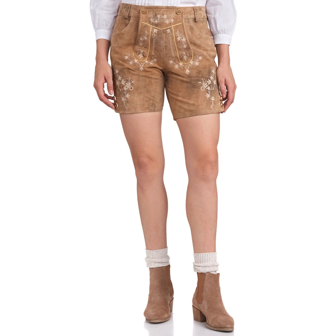 Gina Benotti Damen Lederhose mit Stickereien dunkelbraun