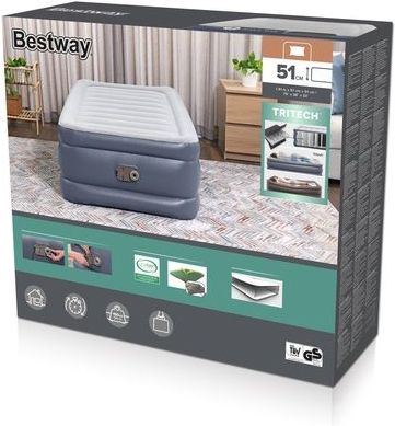 Bestway Tritech Twin Luchtmatras met Ingebouwde AC Pomp en Antimicrobiële Coating 1,91 m x 97 cm x 51 cm