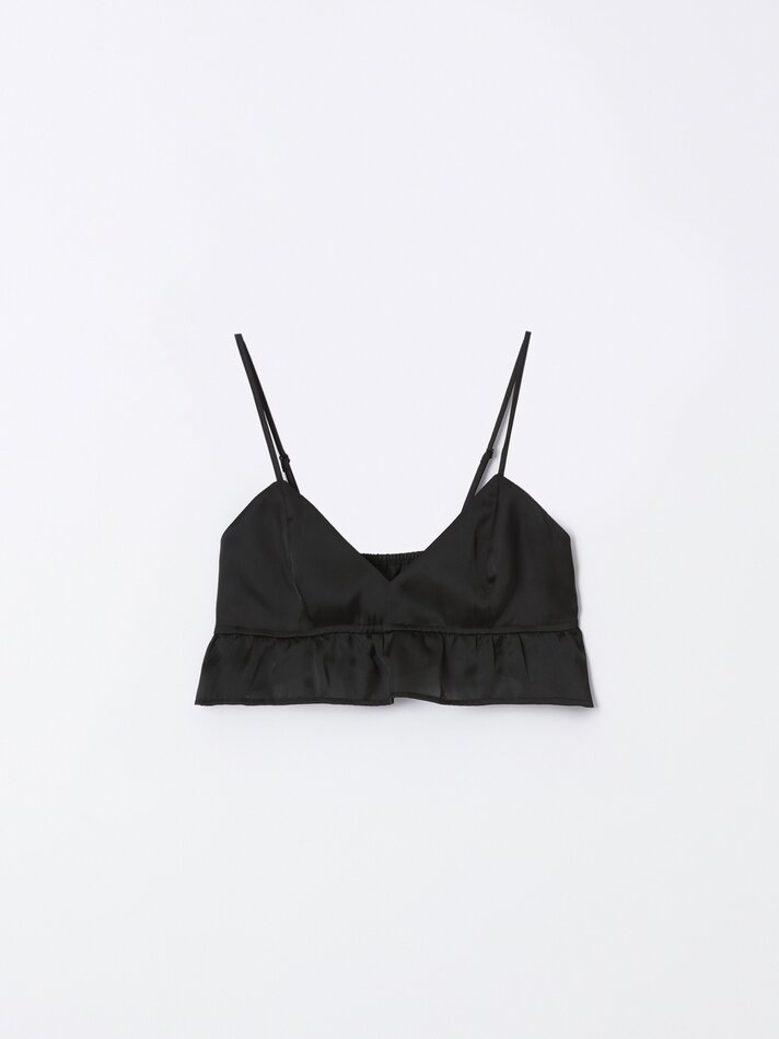 Top cropped de cetim - Preto