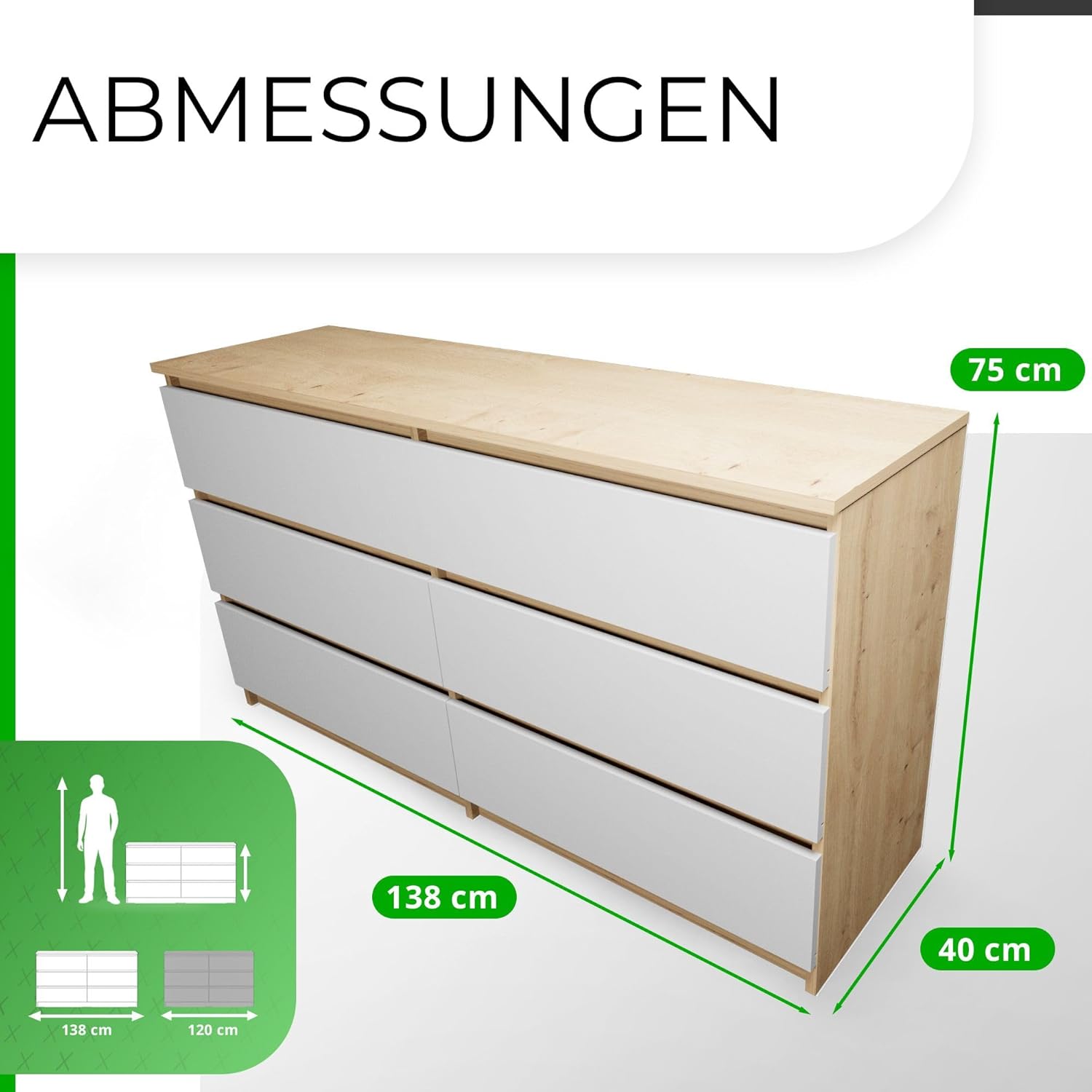 CDF Kommode Artisan Weiß mit 6 Schubladen Komodenschrank Komode für Wohnzimmer Schlafzimmer Schubladenschrank Malwa M6 140