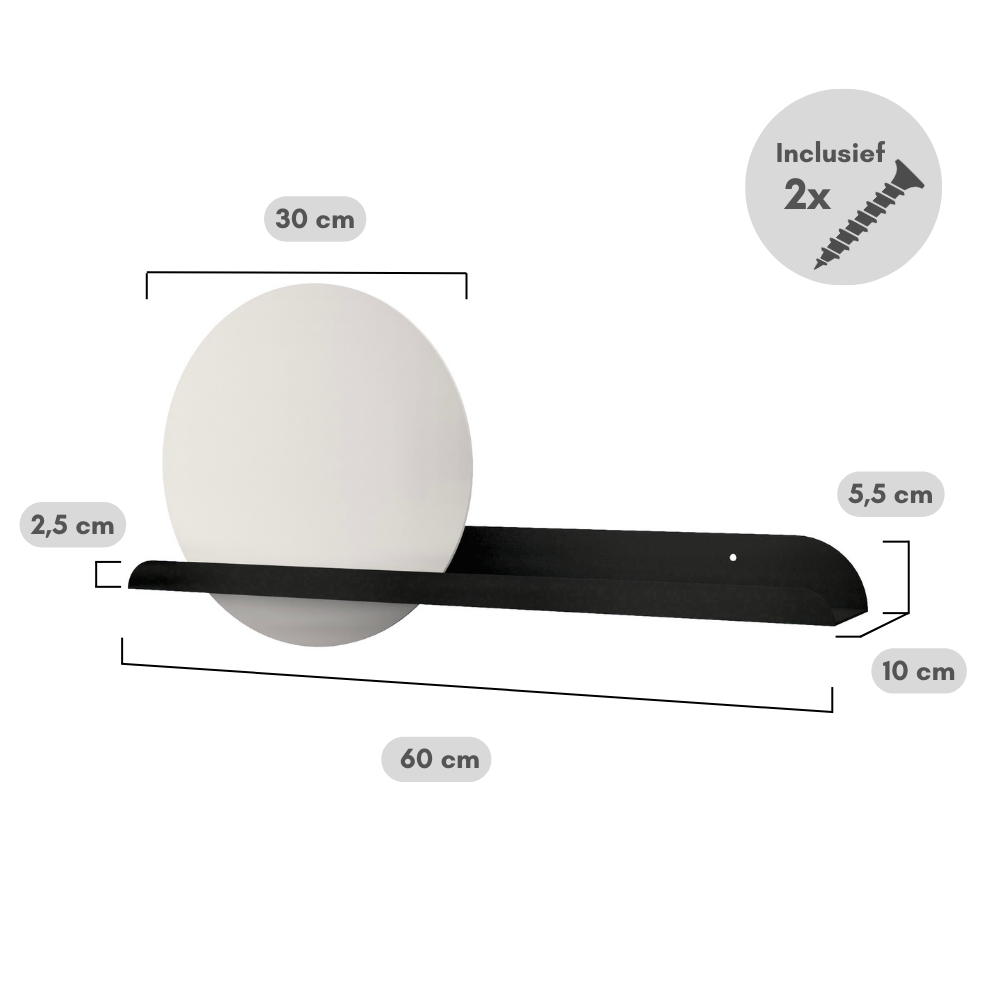 LIMA 60 | Smalle stalen wandplank met spiegel ø30cm #1