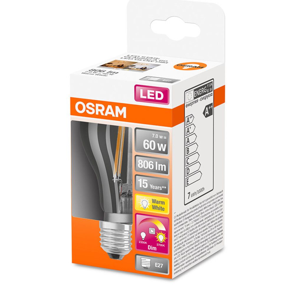LYSPÆRE OSRAM LED GLOW DIMBAR E27 7W