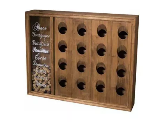 Range bouteilles mural en bois 16 bouteilles avec réserve bouchons