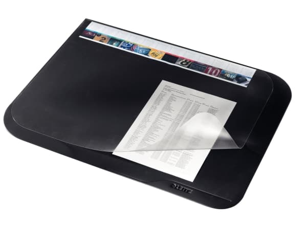 Leitz Plus - Skrivebordsmatte med gjennomsiktig belegg - 50 x 65 cm - polyvinylklorid (PVC) - svart