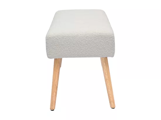 Banc scandinave capitonné en tissu effet laine bouclée blanc et bois clair L96 cm GUESTA
