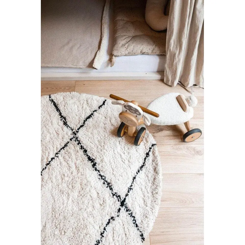 Interieur05 rond berber vloerkleed Nea wit/zwart - 160 x 160 cm