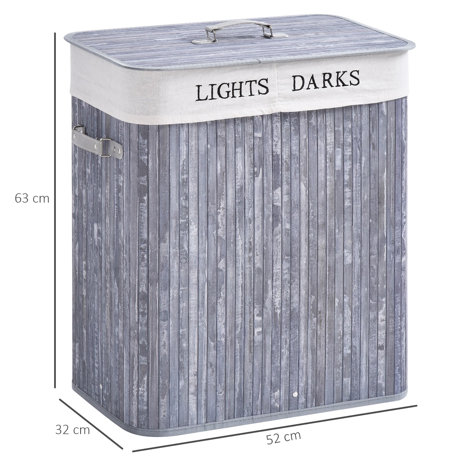 HOMCOM Wäschekorb mit 2 Tragegriffen 52 x 32 x 63 cm (LxBxH)