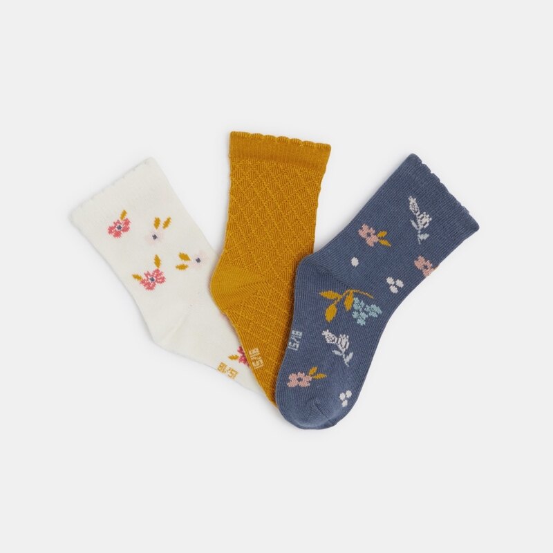 Chaussettes fleuries jaune bébé fille (lot de 3) Jaune