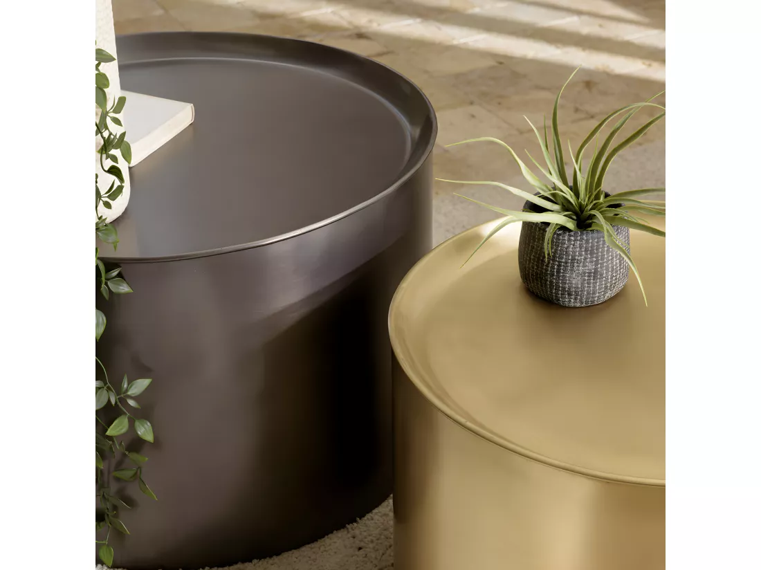 JONAS - Set de 2 tables d'appoint rondes métal gris anthracite et doré