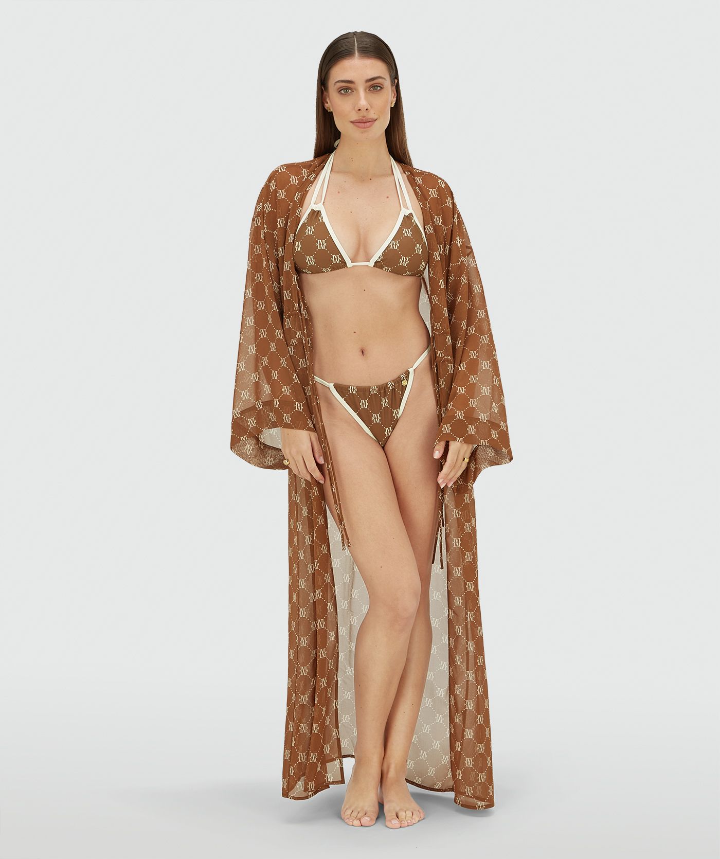 JV-EVERLY triangle bikinitop - brown ecru