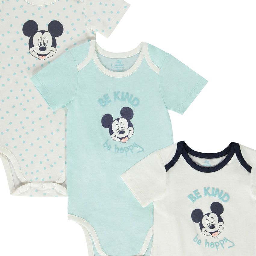 Lot de 3 bodies manches courtes Mickey Disney pour bébé garçon - Ecru