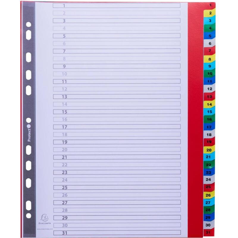 Intercalaires imprimés numériques PP couleurs 12/100e - 31 positions - A4+ - Assorties vives
