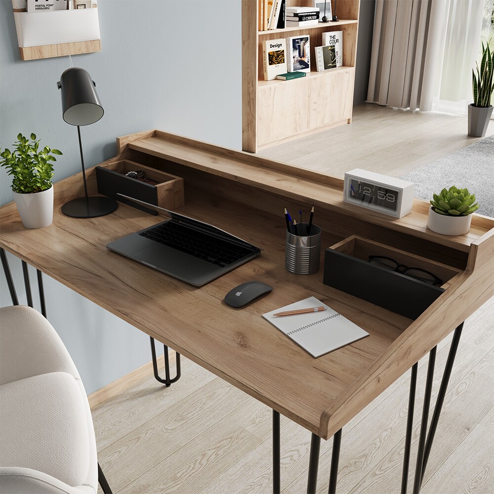 Vicco Schreibtisch Sannar Eiche Schwarz 110 x 60 cm mit Schubladen