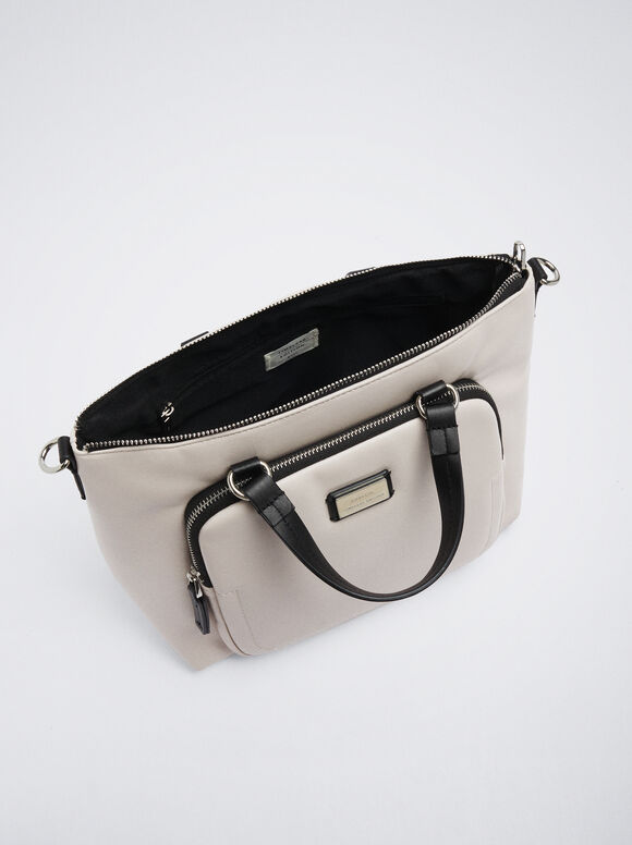 Bolsa tote com pingente removível - Branco-creme