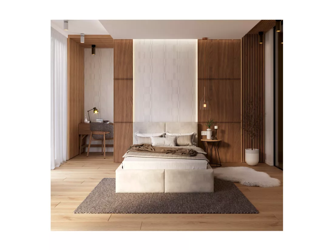Lit coffre Tesia 120x200 - Sommier inclus Crème