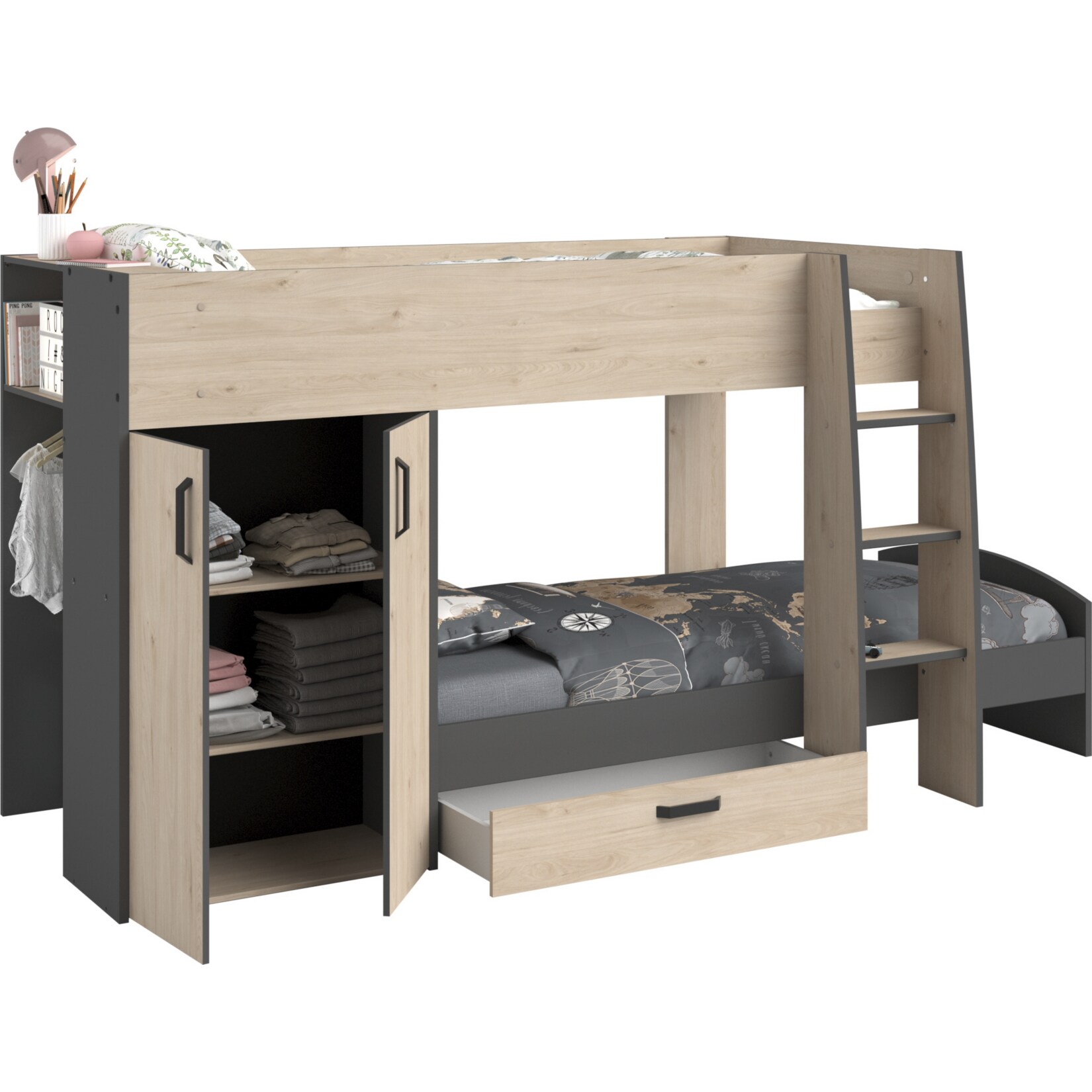 Parisot Etagenbett Stim 2 - mit Kleiderschrank und Schubkasten