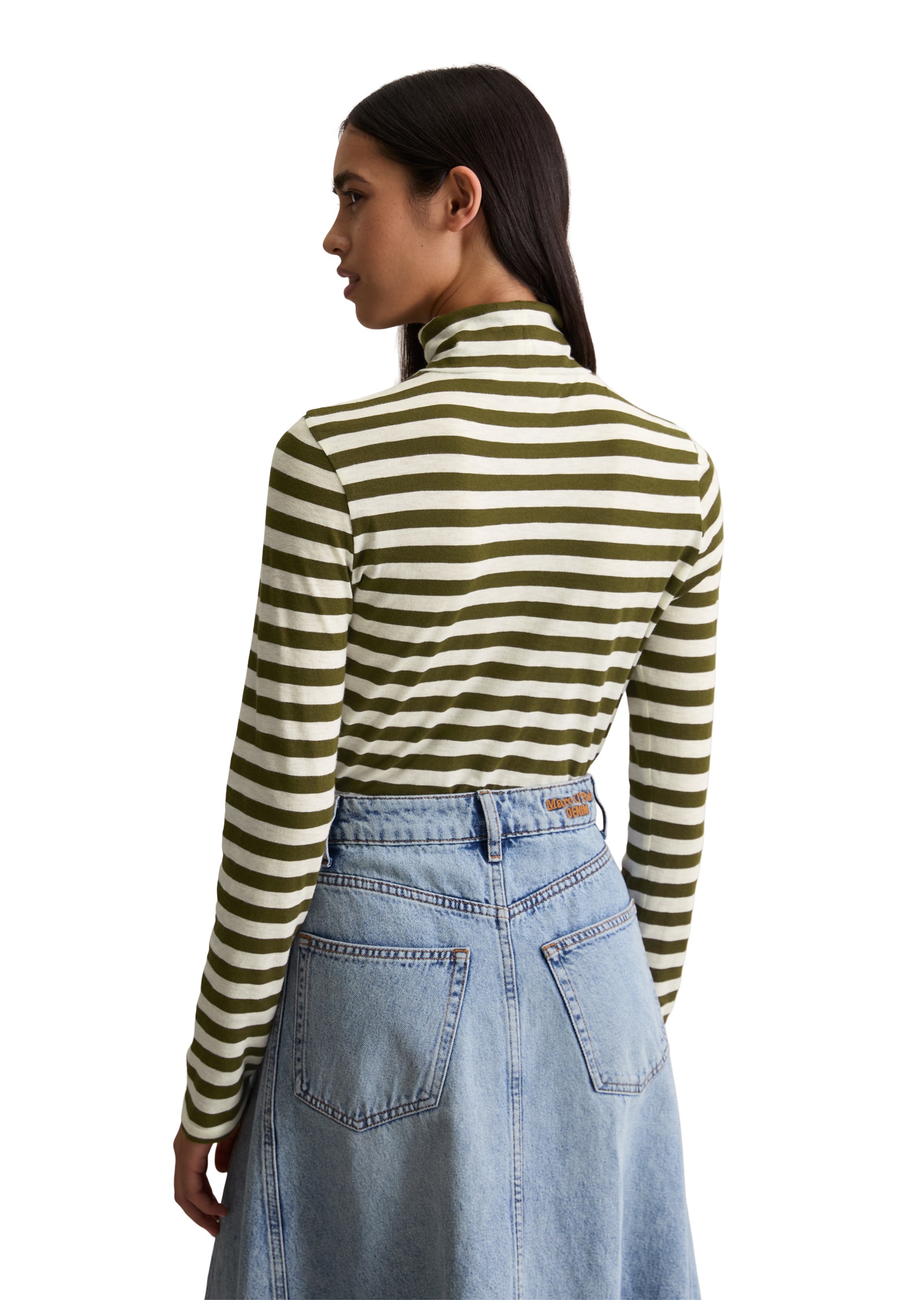 Marc O'Polo DENIM Rollkragenshirt , Langarmshirt mit Turtleneck, Slim Fit, geringelt, Jersey