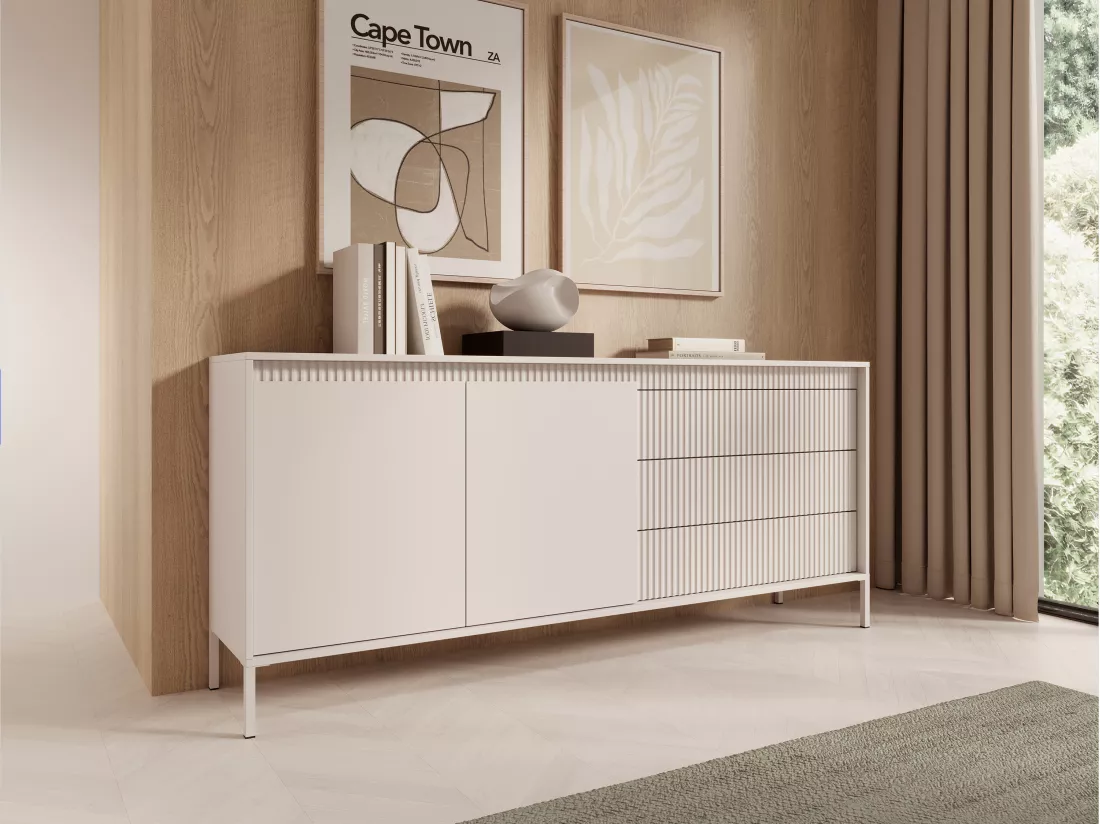 Buffet avec 3 tiroirs et 2 portes en MDF - Beige - NURSEMA