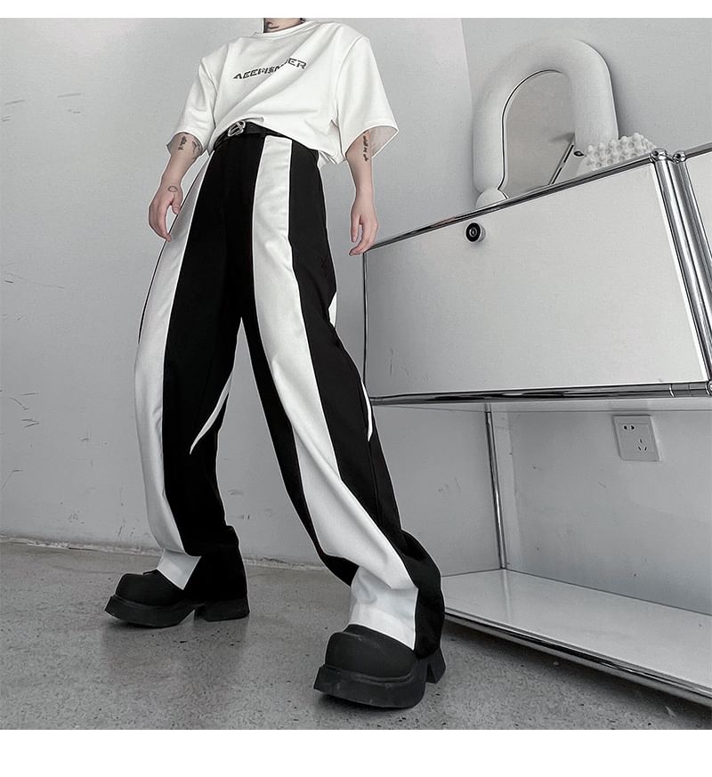 Bjorn - Hoge taille tweekleurige rechte broek
