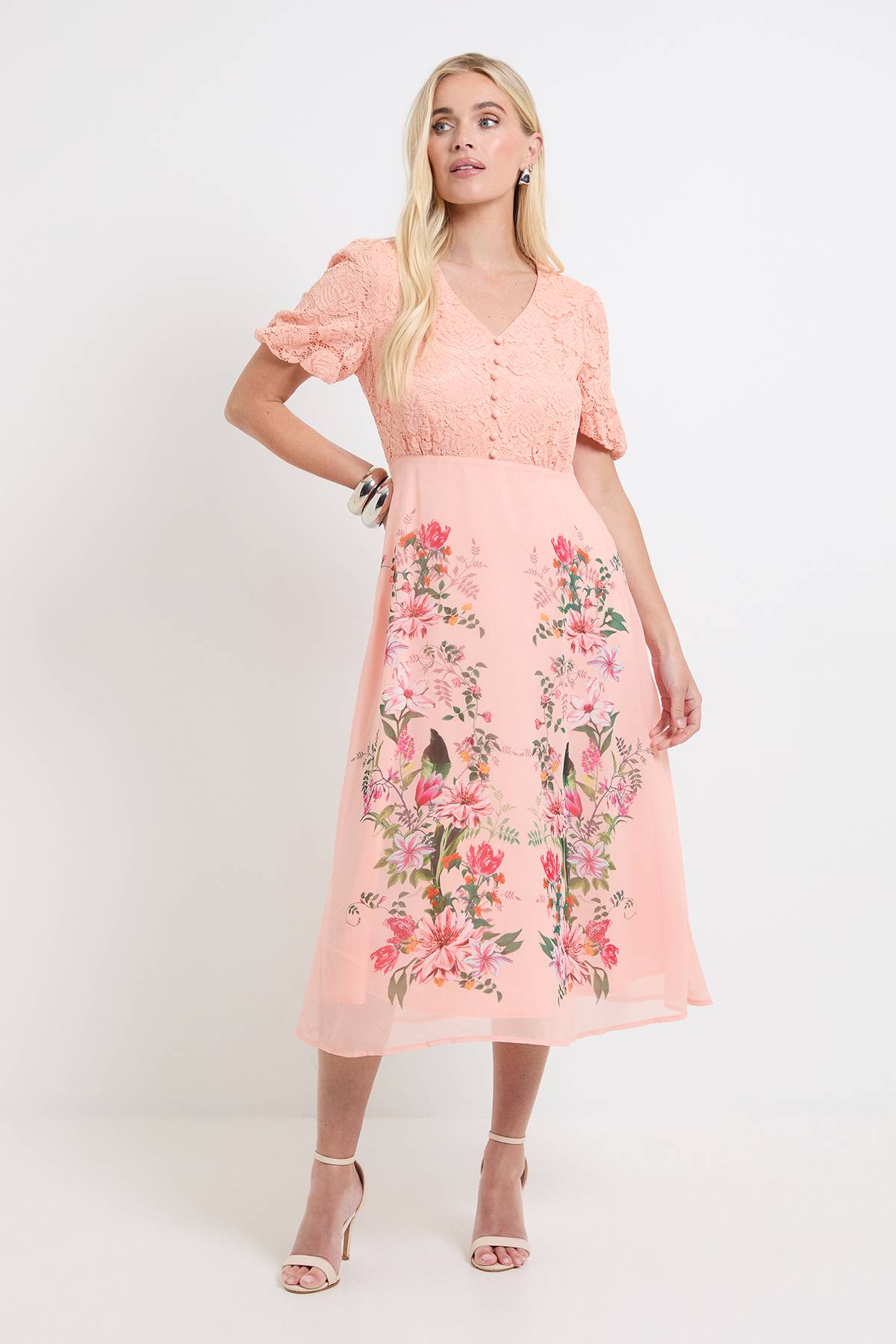 Wallis Robe Midi À Dentelle Florale Avec Boutons Petite