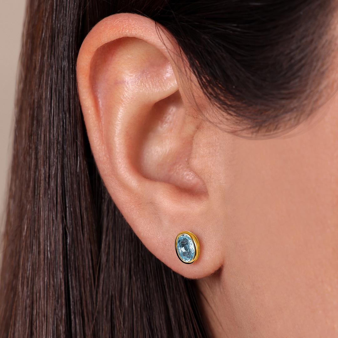 Ohrstecker 750/18 K Gelbgold mit Blautopas oval