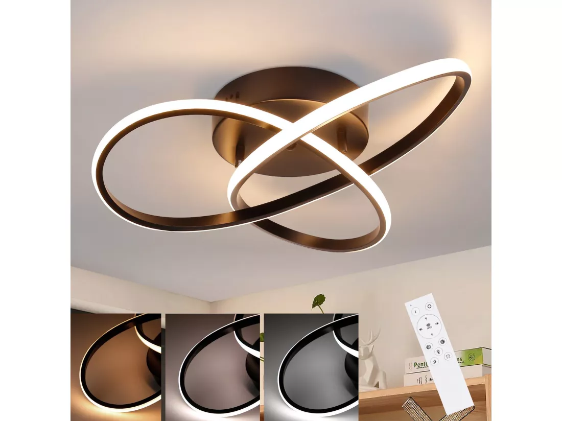 NETTLIFE Plafonnier LED Dimmable 33 W Lampe Noir avec Télécommande Lampe de Chambre Moderne 40 cm pour Salon Cuisine Couloir Studio