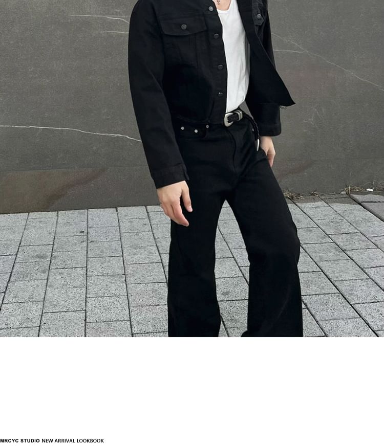MRCYC - Cropped denim jack met reverskraag