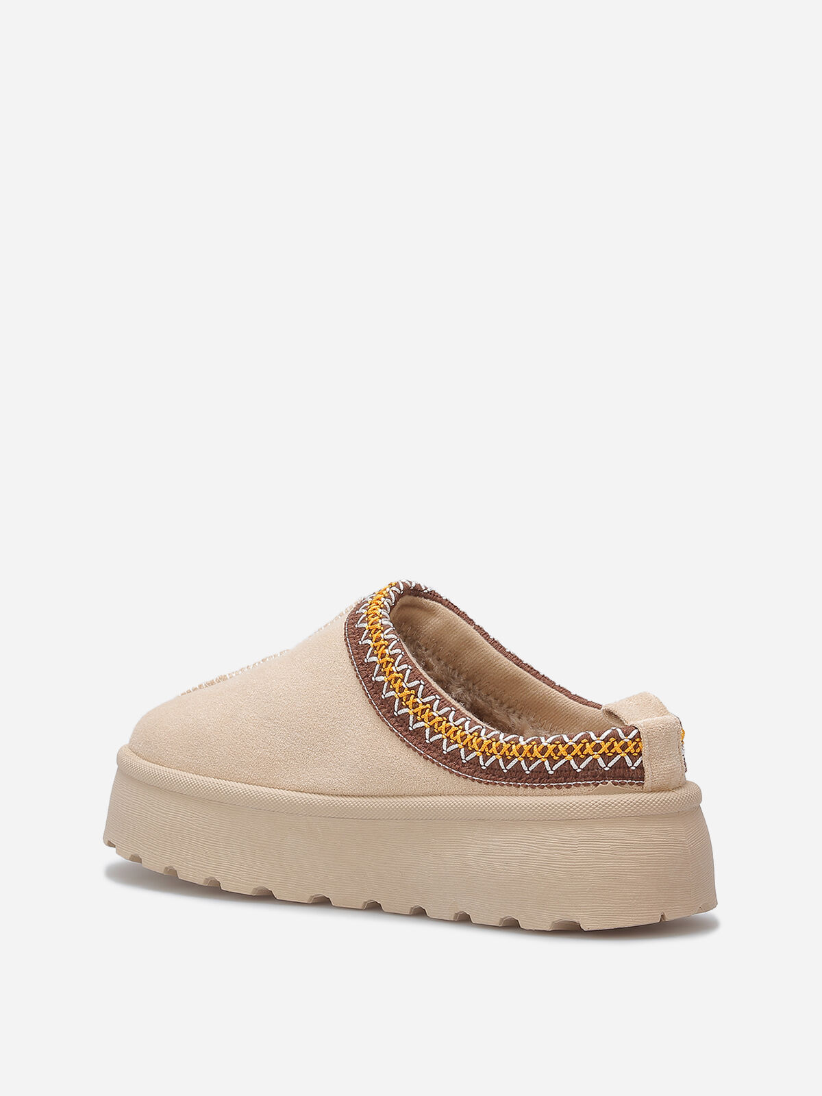 Mules en suédine avec broderies- Beige