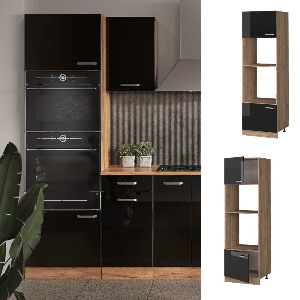 Vicco Mikrowellenschrank Küchenschrank R-Line Solid Eiche Schwarz 60 cm modern