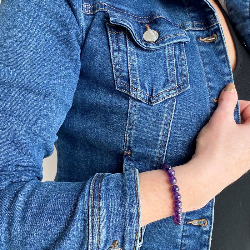 Bracelet extensible avec perles Améthyste Dark