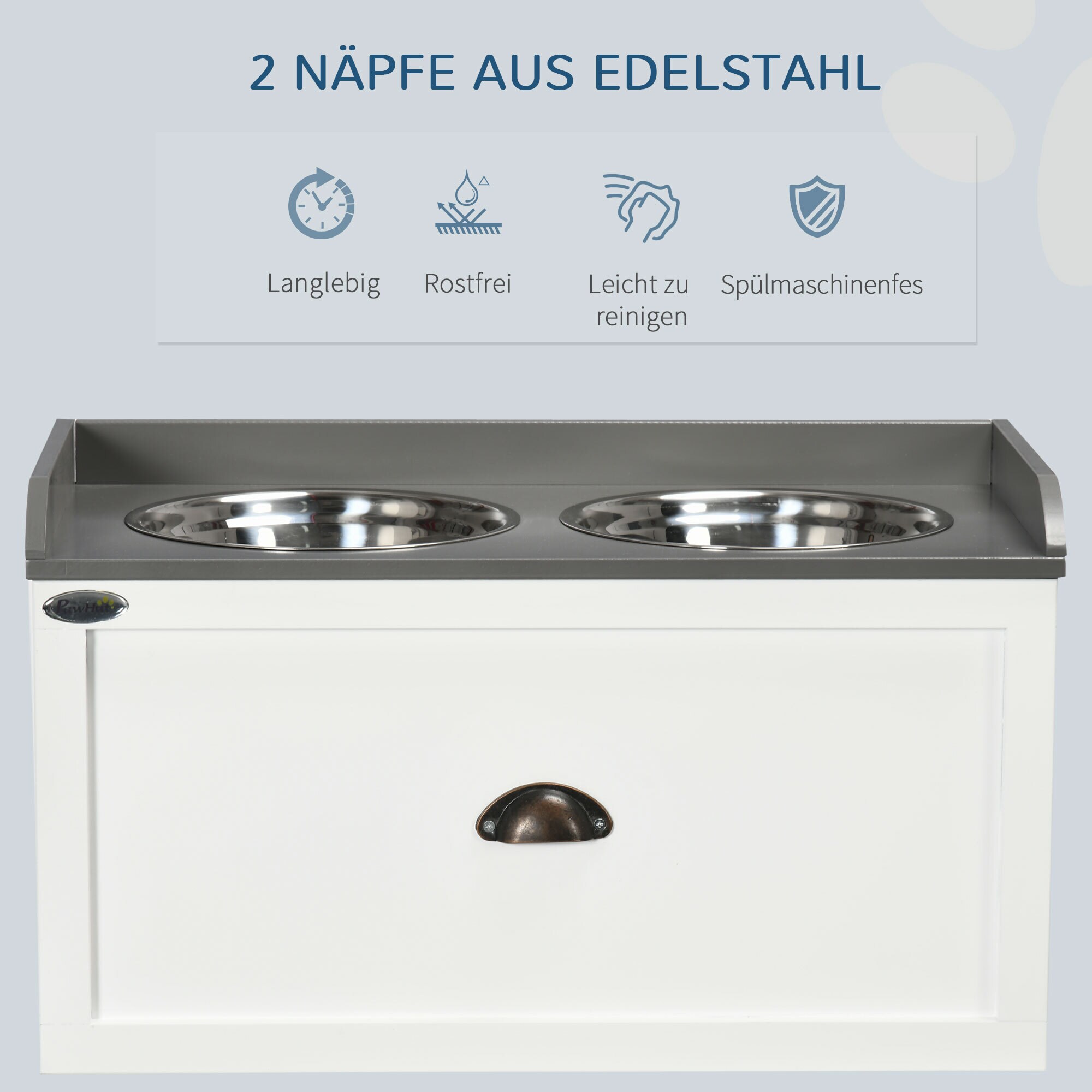 PawHut Futterstation mit Schublade grau, weiß 60L x 30B x 36H cm