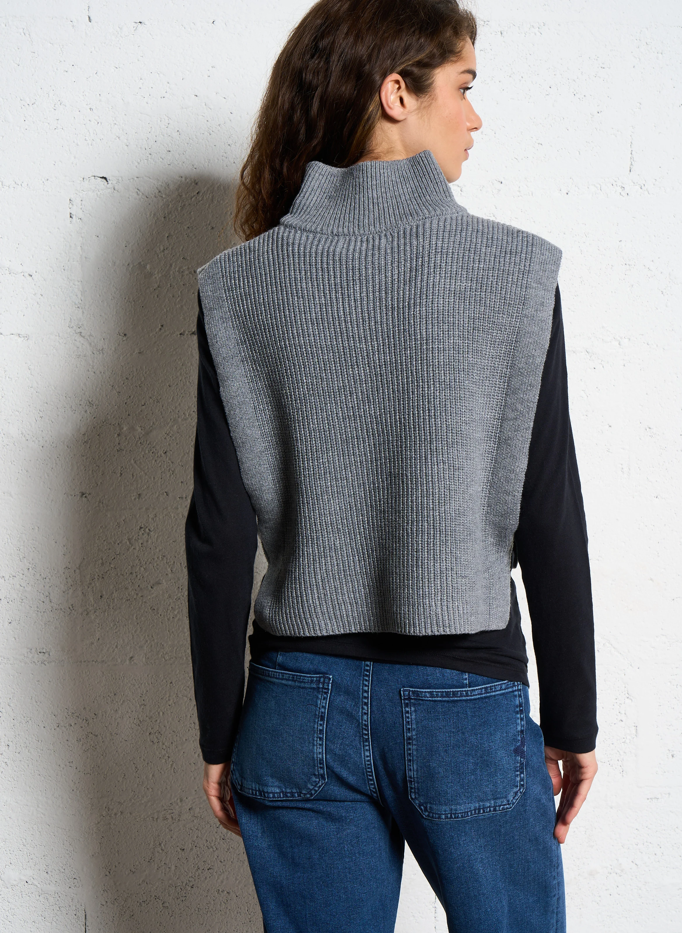 MAEVA - Pull sans manches côtelé | Gris