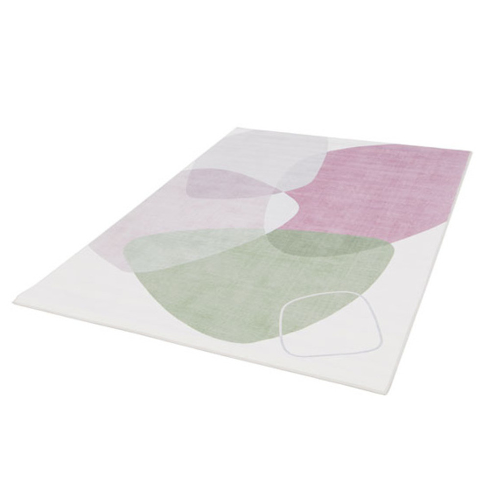 Tapis doux en fausse fourrure - galet - rose et vert - 200 x 290 cm