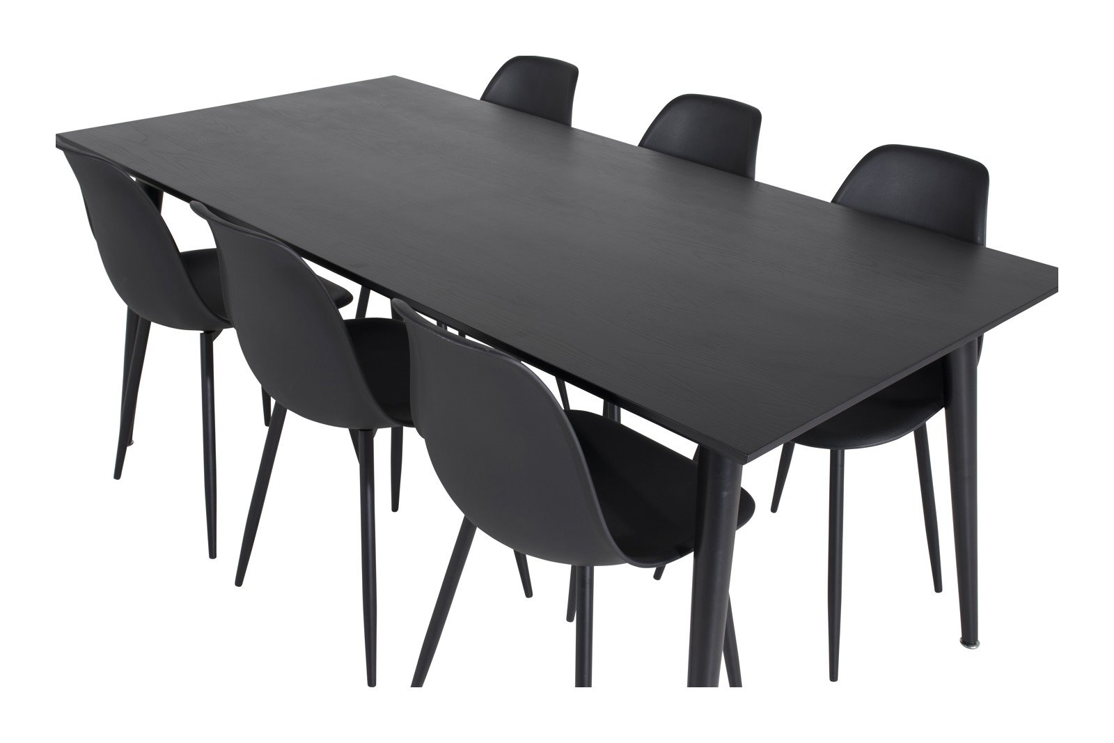 Dipp og Polar Spisegruppe Dipp spisebord i sort finér med 6 stk. Polar spisestoler i Sort og sorte ben.