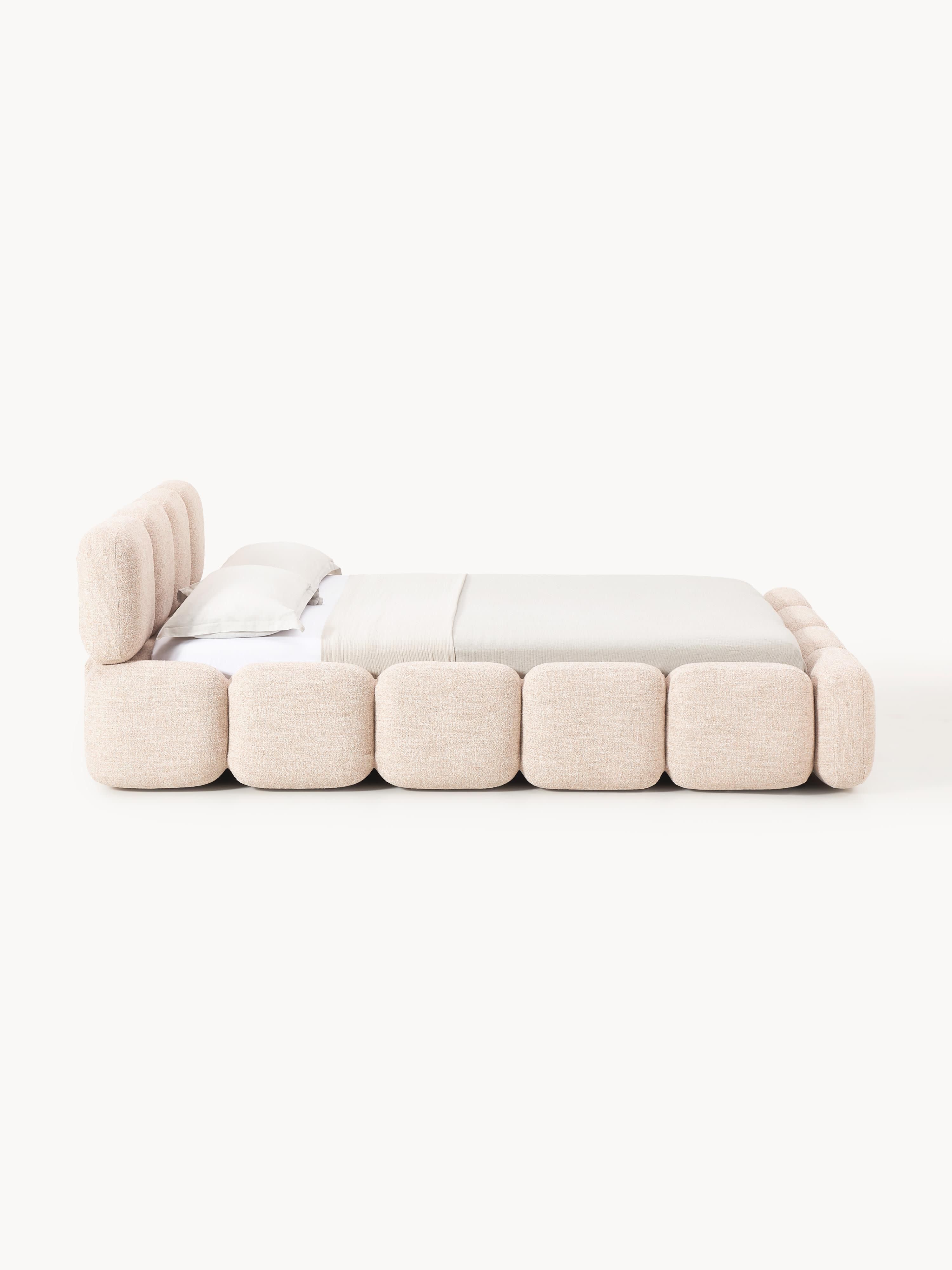 Gestoffeerd bed Tayla van bouclé met opbergruimte