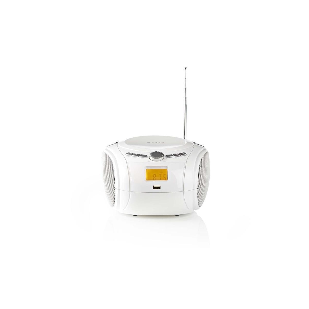 Nedis CD-spiller Boombox | Batteri drevet / Nettstrøm drevet | Stereo | 9 W | Bluetooth® | FM | USB-avspilling | Bære håndtak | Hvit