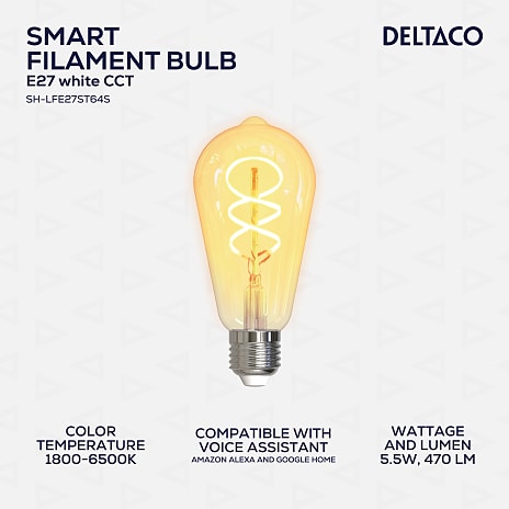 Deltaco Smart Filament LED-pære E27 - hvid