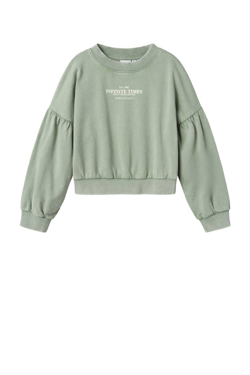 NAME IT sweater NKFOTYLLE met tekst zachtgroen