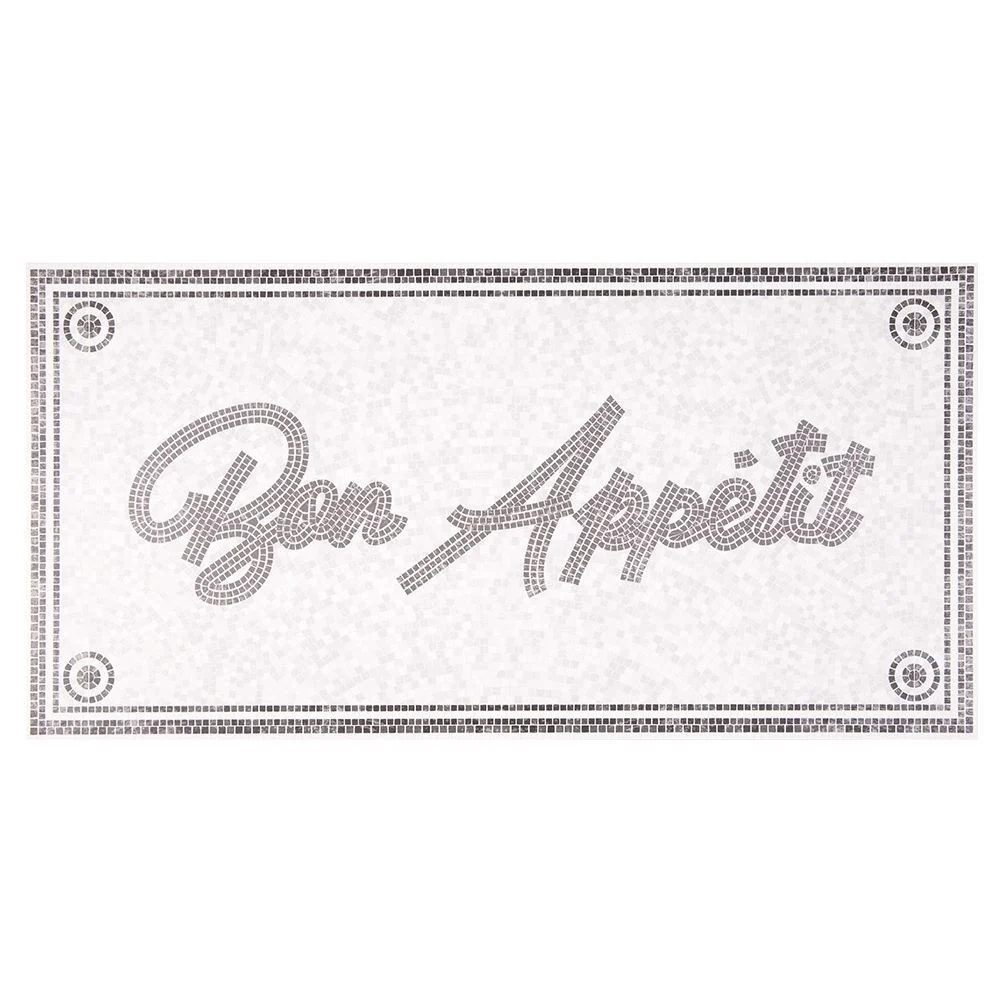 Tapis de cuisine vinyle imprimé Bon appétit gris et blanc 100x49,5cm