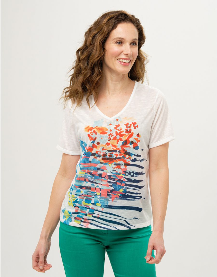T-shirt écru col V