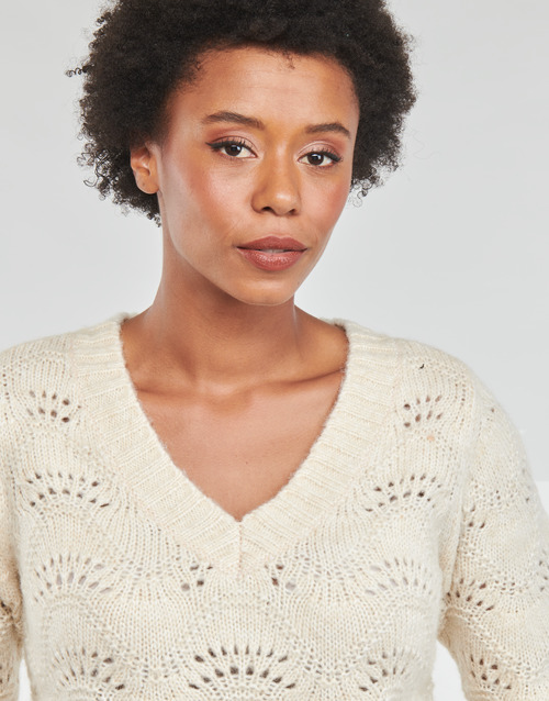Pieces - PCBIBBI LS V-NECK KNIT - Ecru