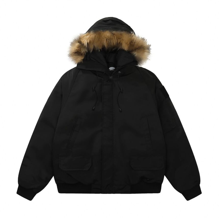 DragonRoad - Effen parka met capuchon en rits en pluizige bies