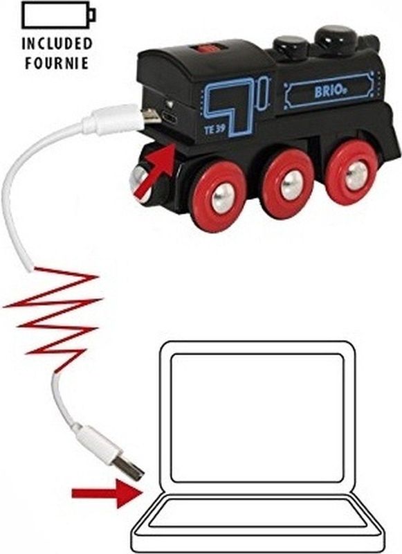 BRIO Oplaadbare locomotief met mini USB- kabel - 33599 - Treinbaanonderdeel