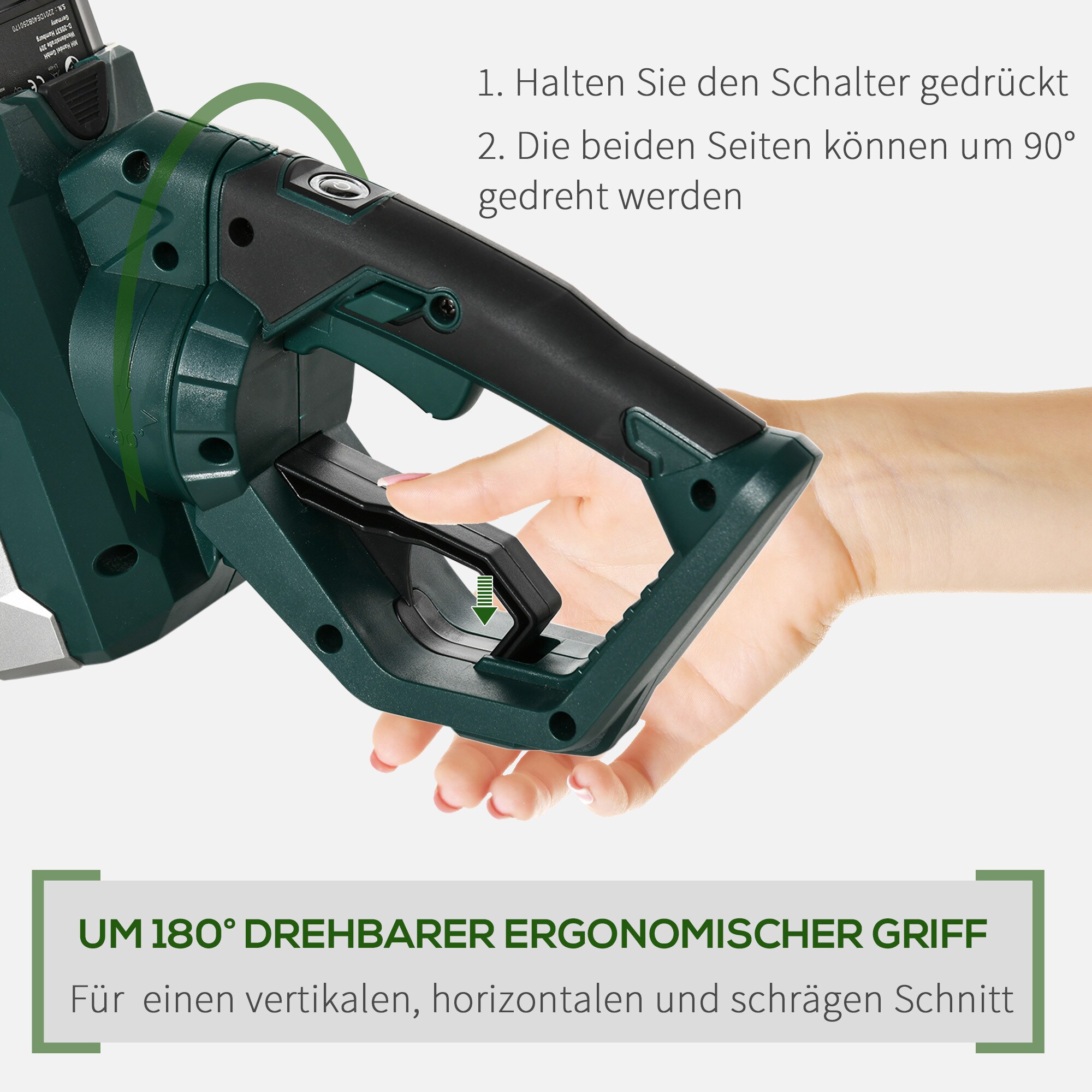 DURHAND Elektro Heckenschere mit drehbarem Griff grün 110L x 20B x 20H cm