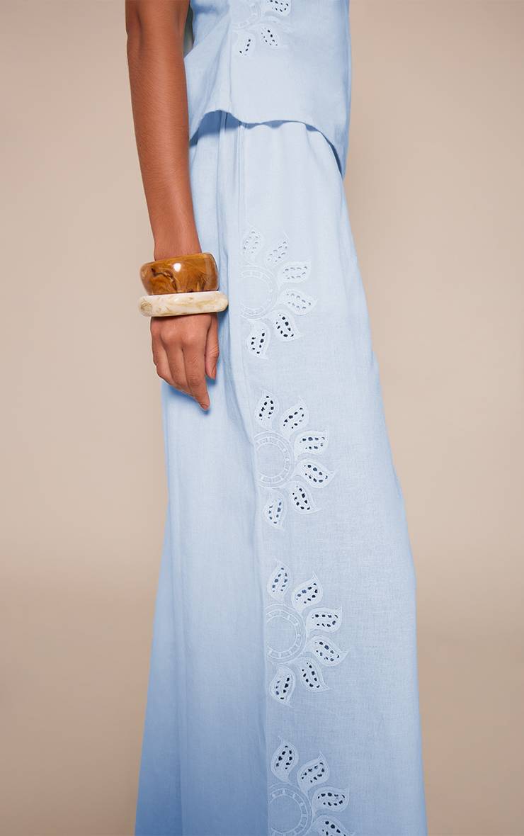 Bleu Pantalon Co-ord En Coton Avec Détail Broderie Soleil
