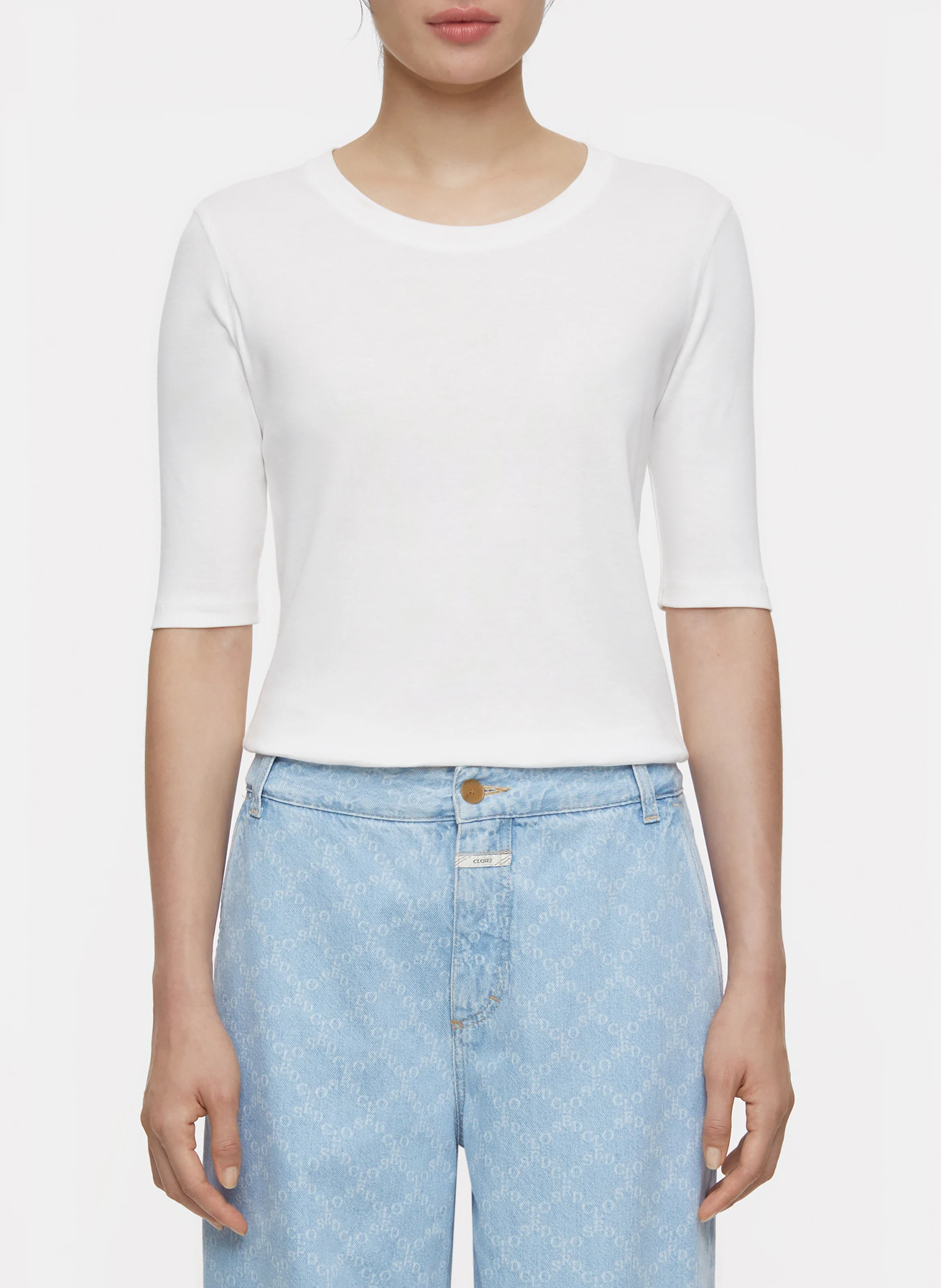 Tee-shirt col rond en coton mélangé | Beige
